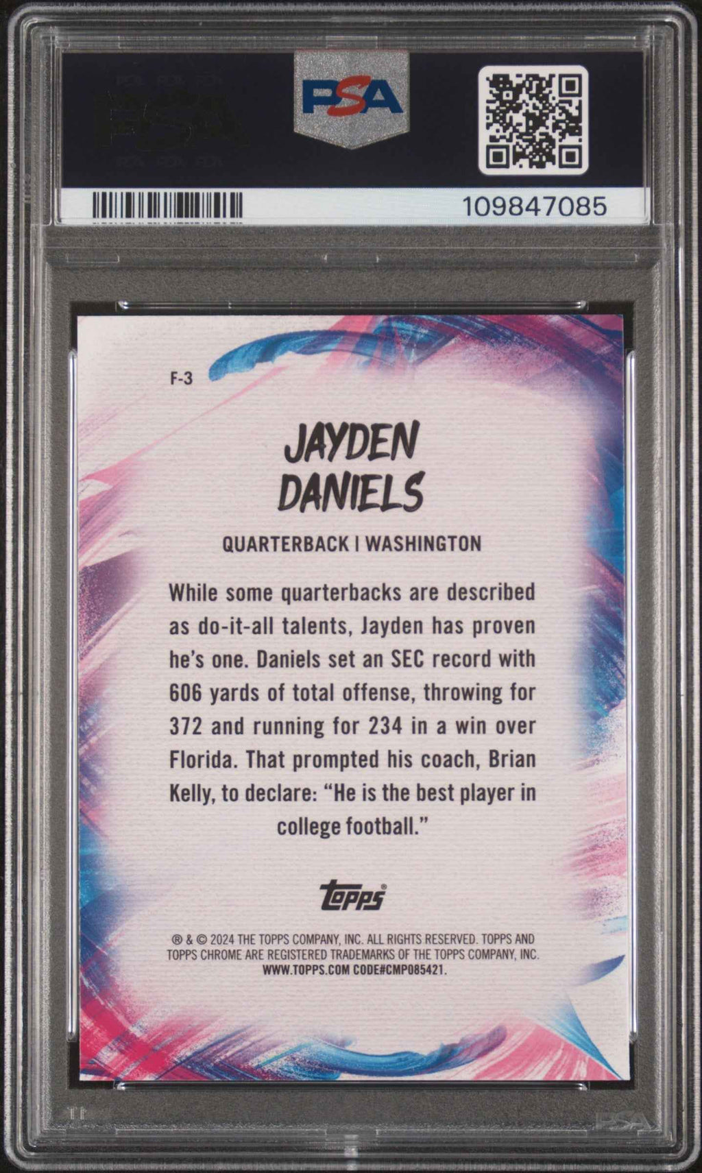 Graded 2024 Topps Chrome Jayden Daniels #F3 Finesse Rookie RC Football Card PSA 10 Gem Mint