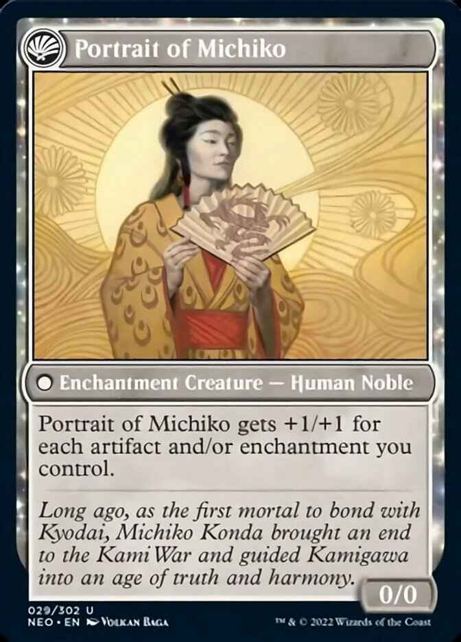 Michiko's Reign of Truth // Portrait of Michiko (NEO-029) - Kamigawa: Neon Dynasty: (fandfc, enchantment)