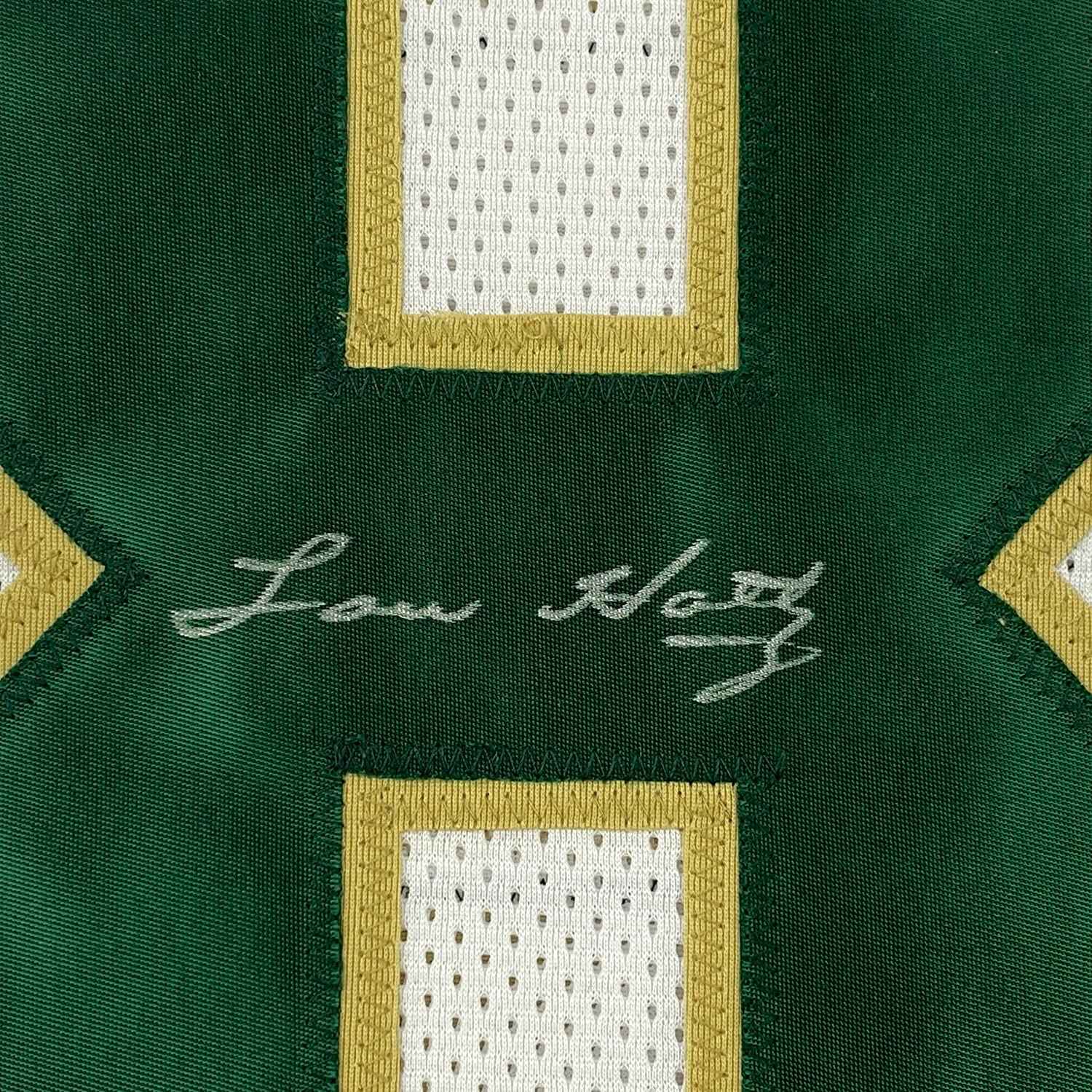 Framed Autographed/Signed Lou Holtz 35x39 1988 National Champs Notre Dame White College Football Jersey JSA COA
