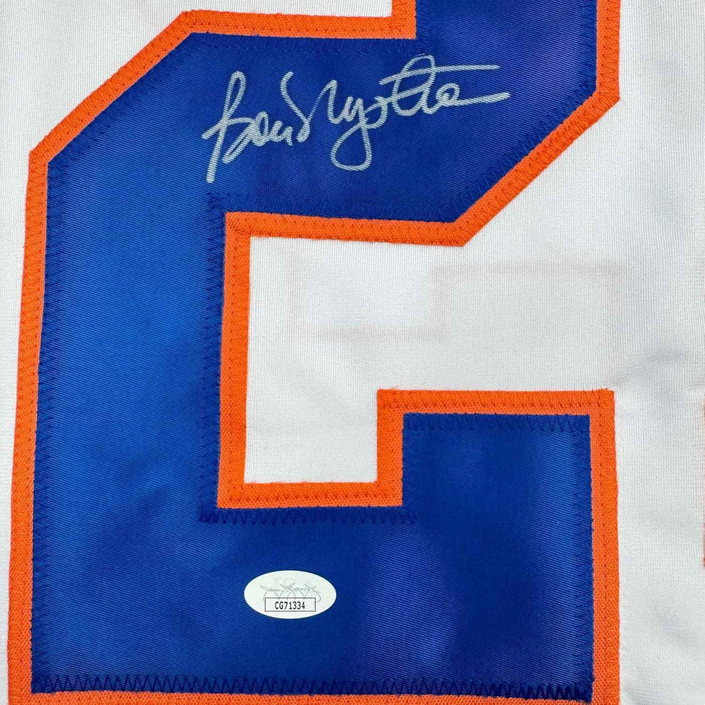 Framed Autographed/Signed Bob Nystrom 35x39 New York White Hockey Jersey JSA COA