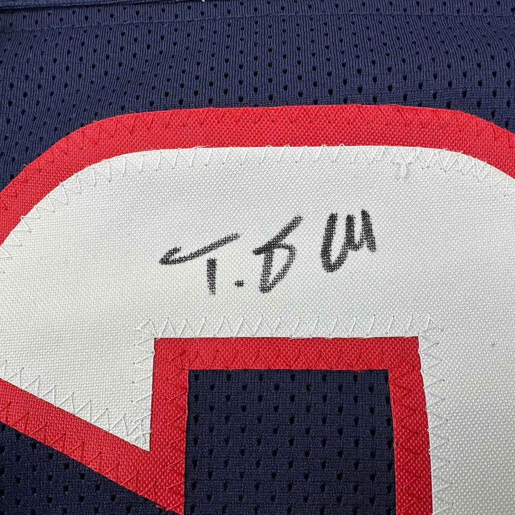 Framed Autographed/Signed Tank Dell 35x39 Houston Blue Football Jersey Beckett BAS COA