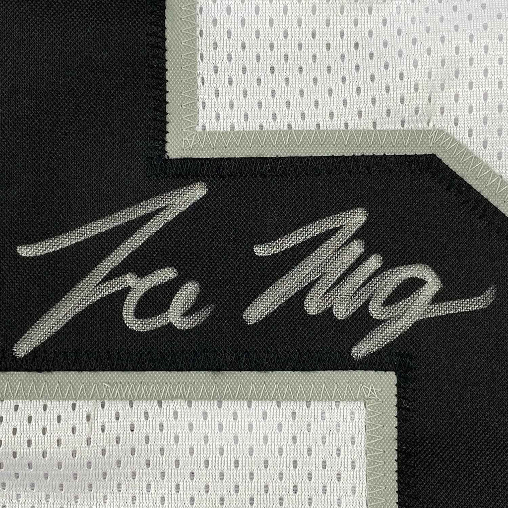Framed Autographed/Signed Trevon Moehrig 35x39 Las Vegas Oakland White Football Jersey JSA COA