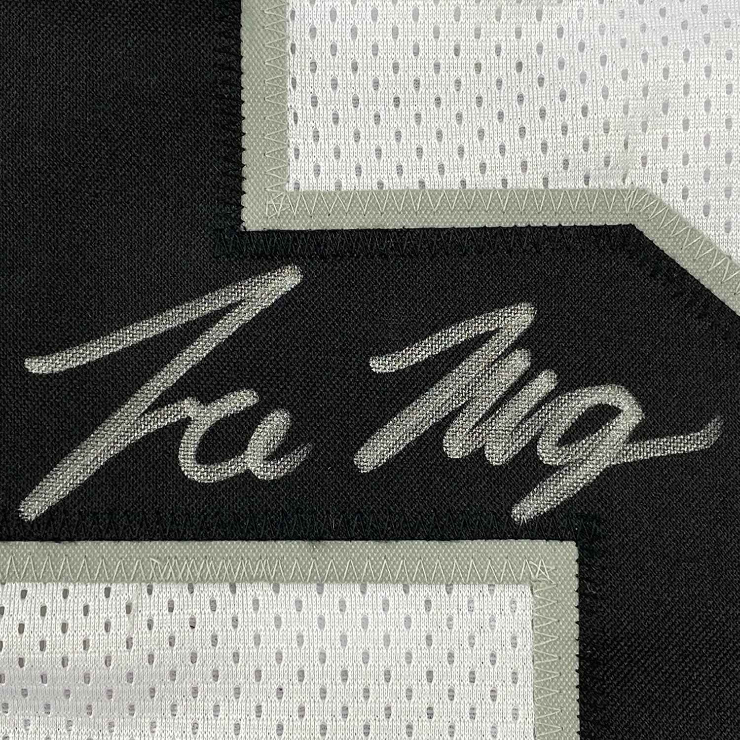 Framed Autographed/Signed Trevon Moehrig 35x39 Las Vegas Oakland White Football Jersey JSA COA