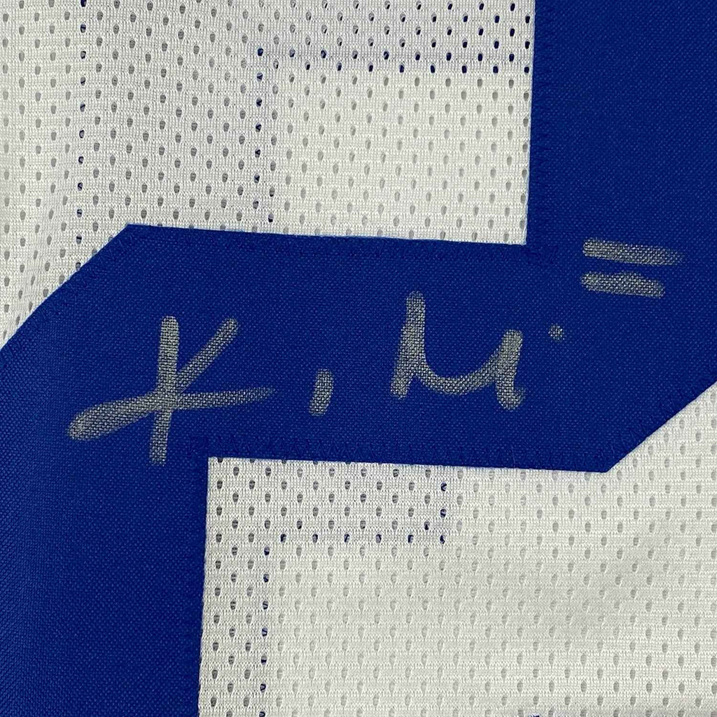 Framed Autographed/Signed Kenny Moore II 35x39 Indianapolis White Football Jersey JSA COA