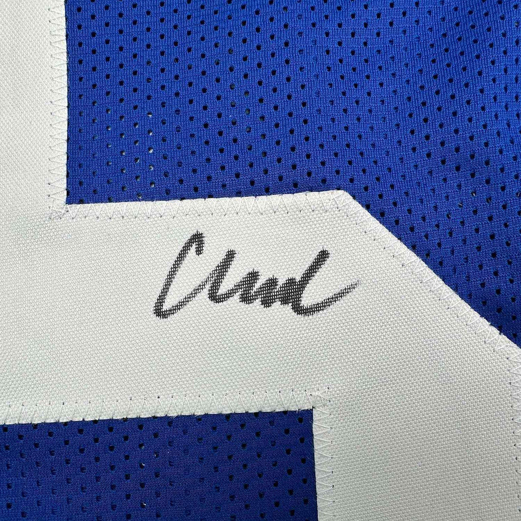 Framed Autographed/Signed Abdul Carter 35x39 New York Blue Football Jersey Beckett BAS COA