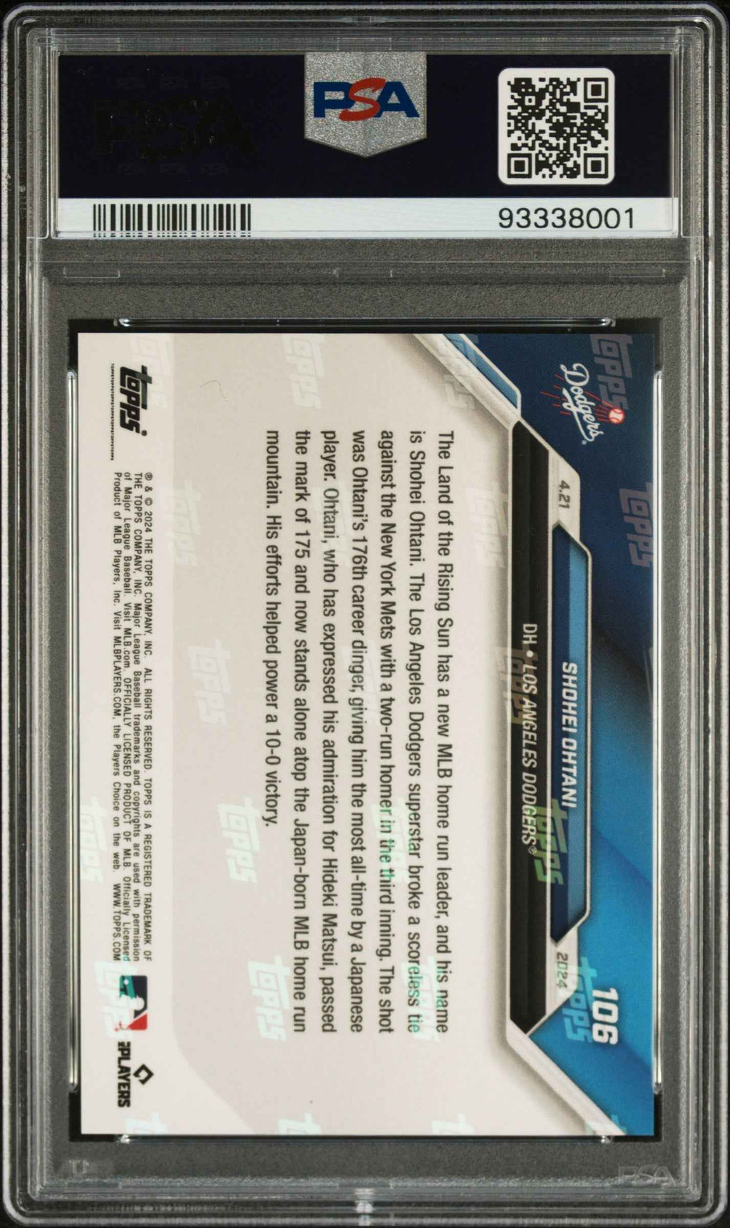 Graded 2024 Topps Now Shohei Ohtani #106 Baseball Card PSA 10 Gem Mint