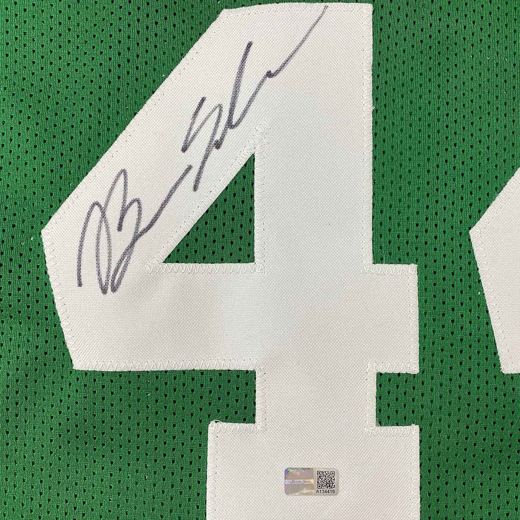 Framed Autographed/Signed Brian Scalabrine 35x39 Boston Green Basketball Jersey Steiner COA