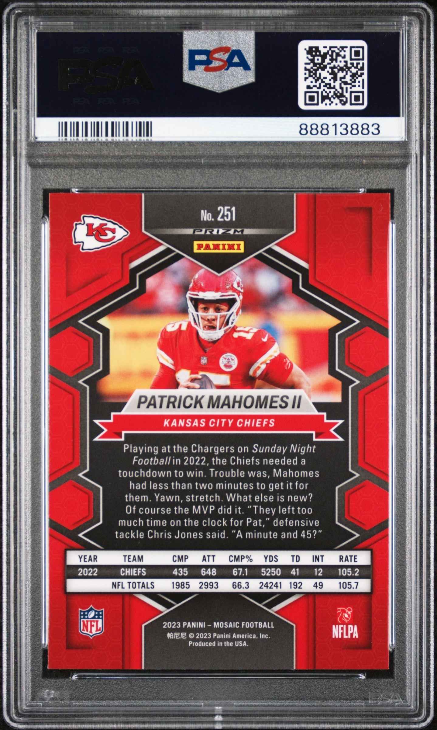 Graded 2023 Panini Mosaic Patrick Mahomes II #251 Silver Football Card PSA 10 Gem Mint