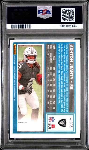 Graded 2025 Panini Donruss Ashton Jeanty #305 Optic Preview Red Pandora Rookie RC Football Card PSA 10 Gem Mint