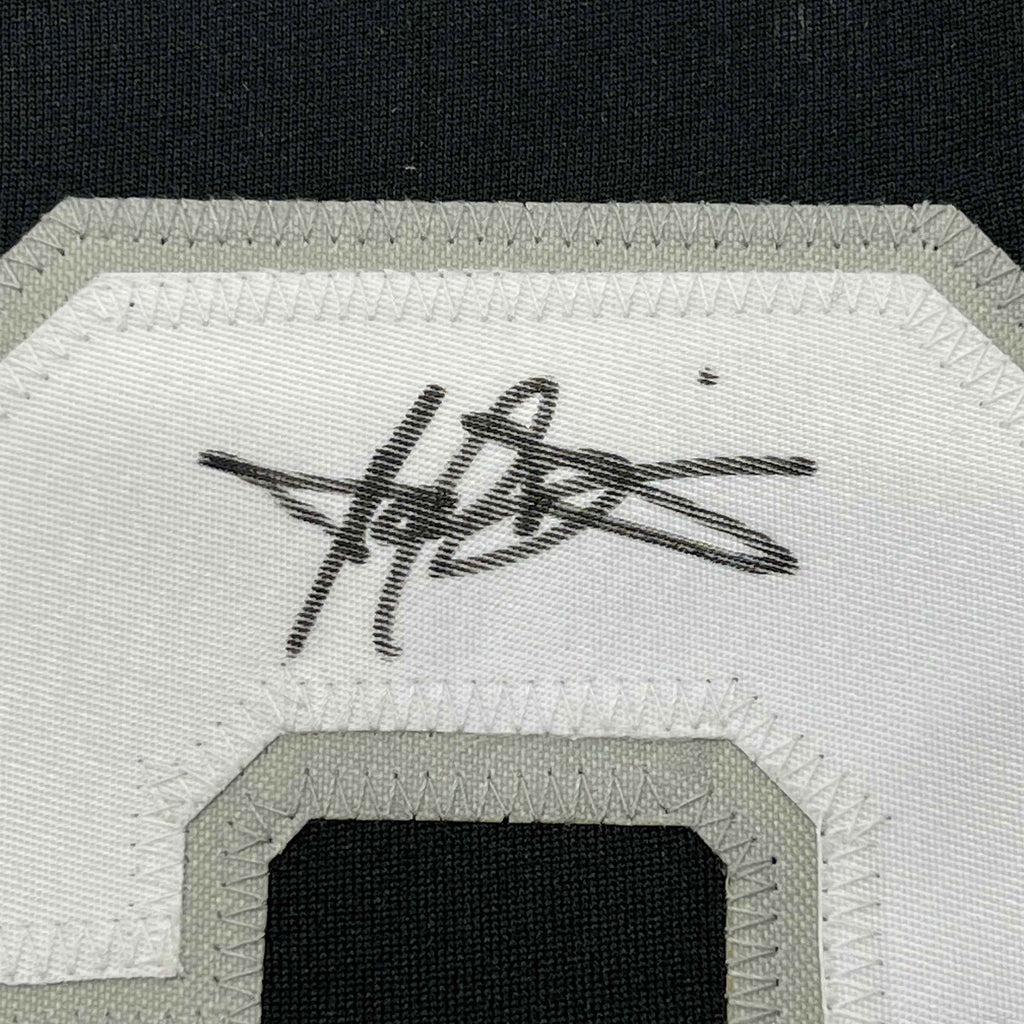 Framed Autographed/Signed Harold Baines 35x39 Chicago Black Baseball Jersey Beckett BAS COA