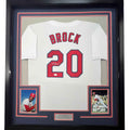 Framed Autographed/Signed Lou Brock 35x39 St. Louis White Baseball Jersey JSA COA