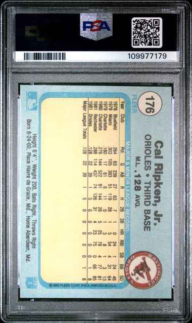 Graded 1982 Fleer Cal Ripken Jr. #176 Rookie RC Baseball Card PSA 6 EX-MT