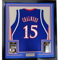 Framed Autographed/Signed Mario Chalmers 35x39 Kansas Blue College Basketball Jersey JSA COA