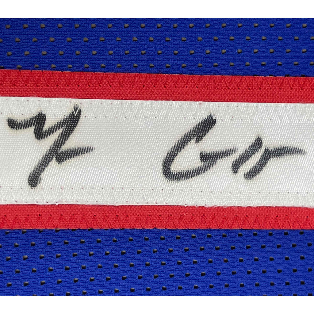 Framed Autographed/Signed Mario Chalmers 35x39 Kansas Blue College Basketball Jersey JSA COA