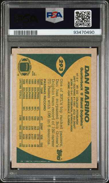 Graded 1989 Topps Dan Marino #293 Football Card PSA 4 VG-EX