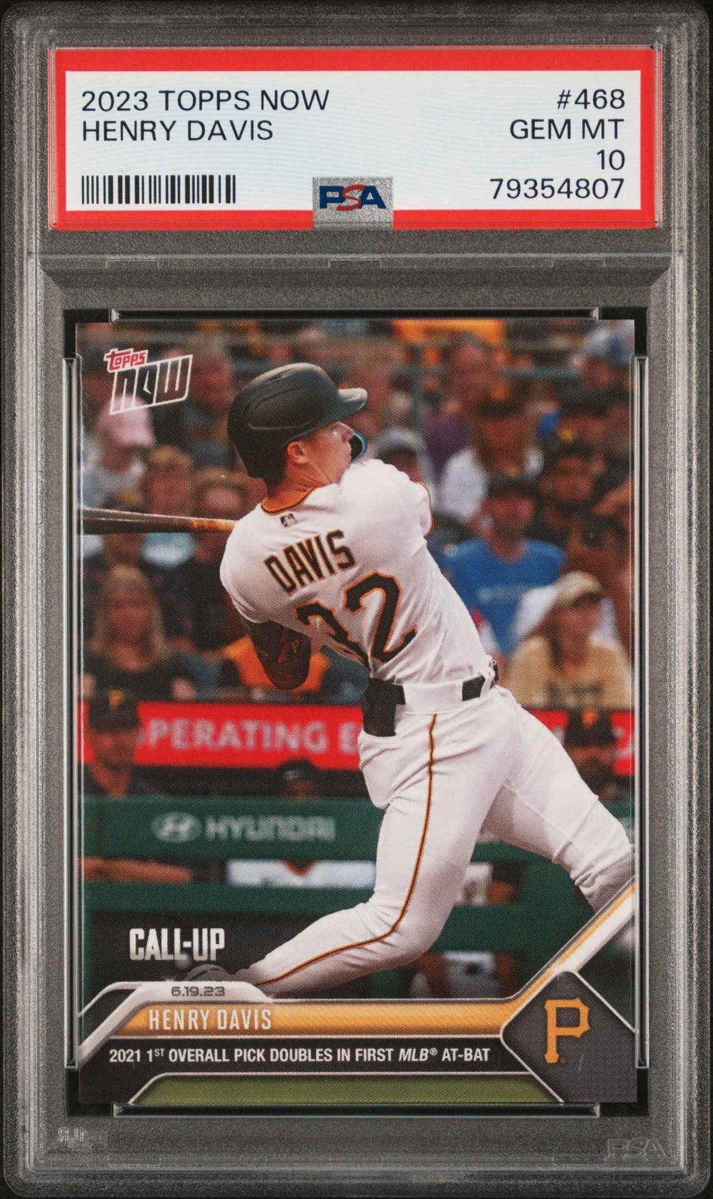 Graded 2023 Topps Now Henry Davis #468 Rookie RC Baseball Card PSA 10 Gem Mint