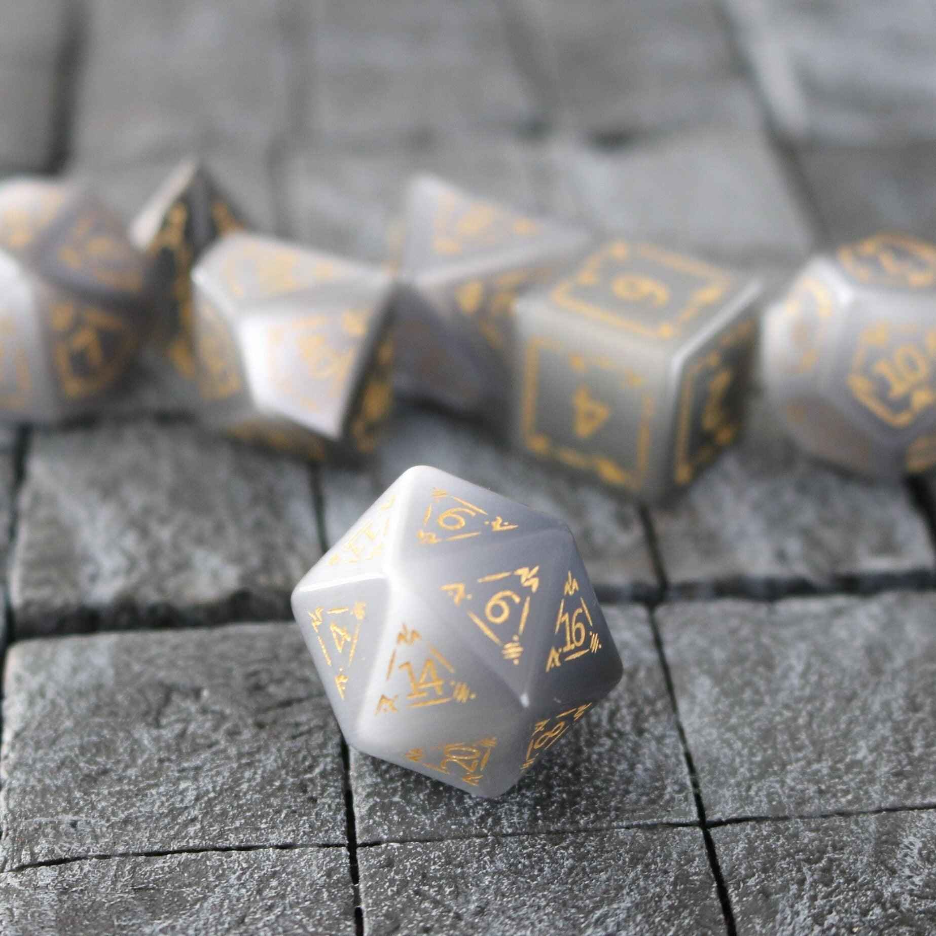 Dragon Shield Gray Cats Eye Gemstone DND Dice Set