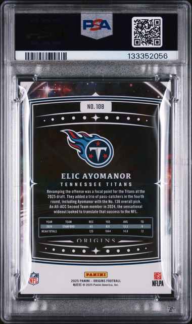 2025 Panini Origins Holo Green Elic Ayomanor #108 1/5 Rookie RC Football Card PSA 8 NM-MT