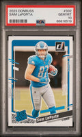 Graded 2023 Panini Donruss Sam LaPorta #332 Rookie RC Football Card PSA 10 Gem Mint