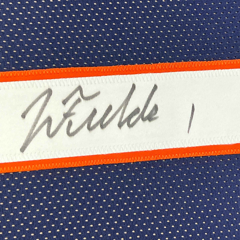 Framed Autographed/Signed Justin Fields 35x39 Chicago Blue Football Jersey JSA COA