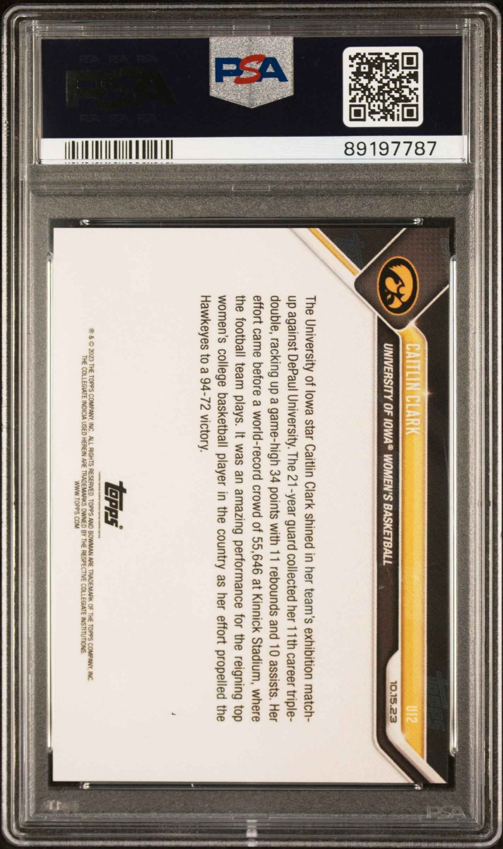 Graded 2023 Topps Bowman U Now Caitlin Clark #UI2 Rookie RC Basketball Card PSA 10 Gem Mint