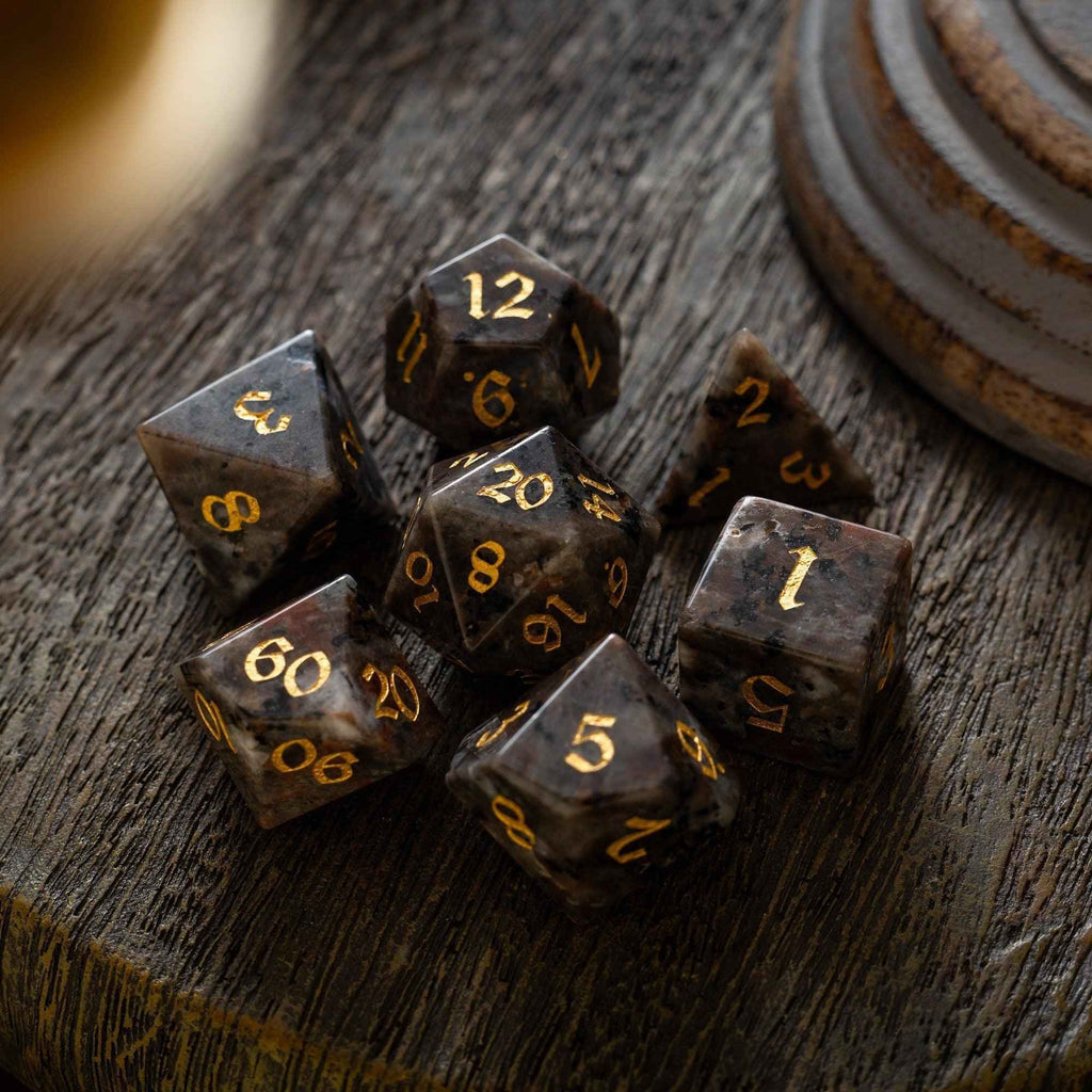 Gemstone Yooperlite Hand Carved DND Dice Set