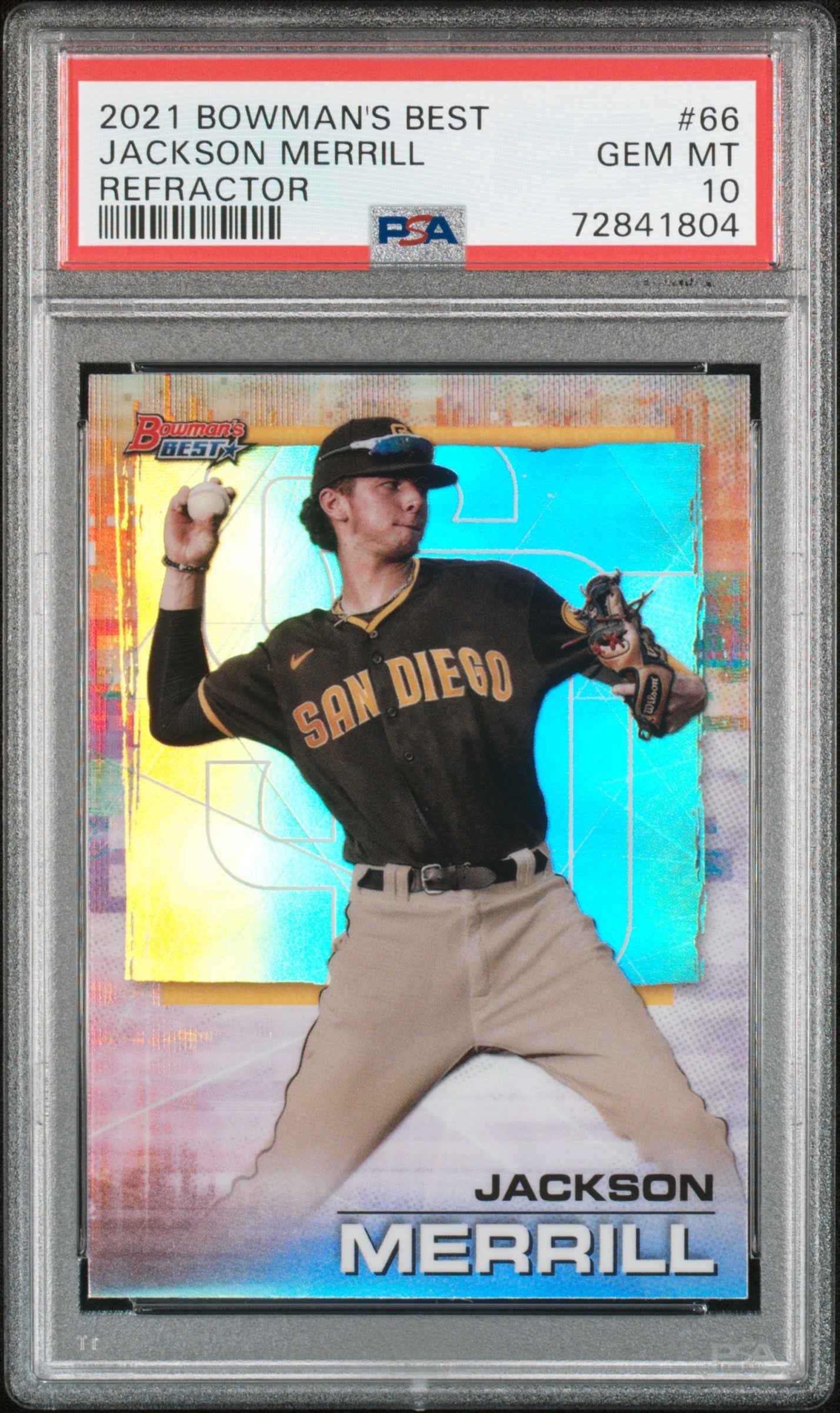Graded 2021 Topps Bowmans Best Jackson Merrill #66 Refractor Rookie RC Baseball Card PSA 10 Gem Mint