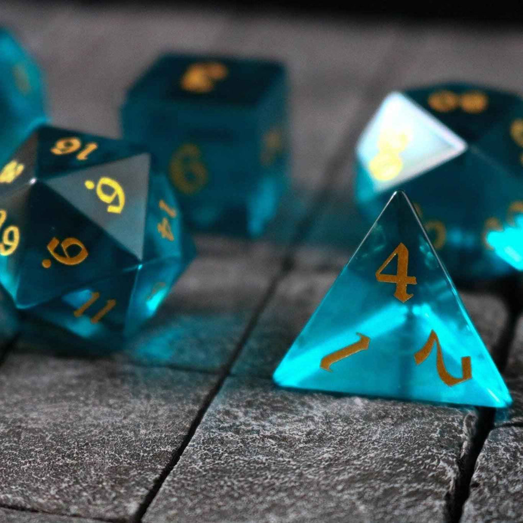 Green Zircon Glass Hand Carved DND Dice Set
