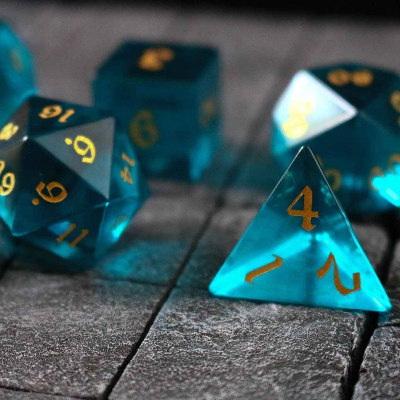 Green Zircon Glass Hand Carved DND Dice Set
