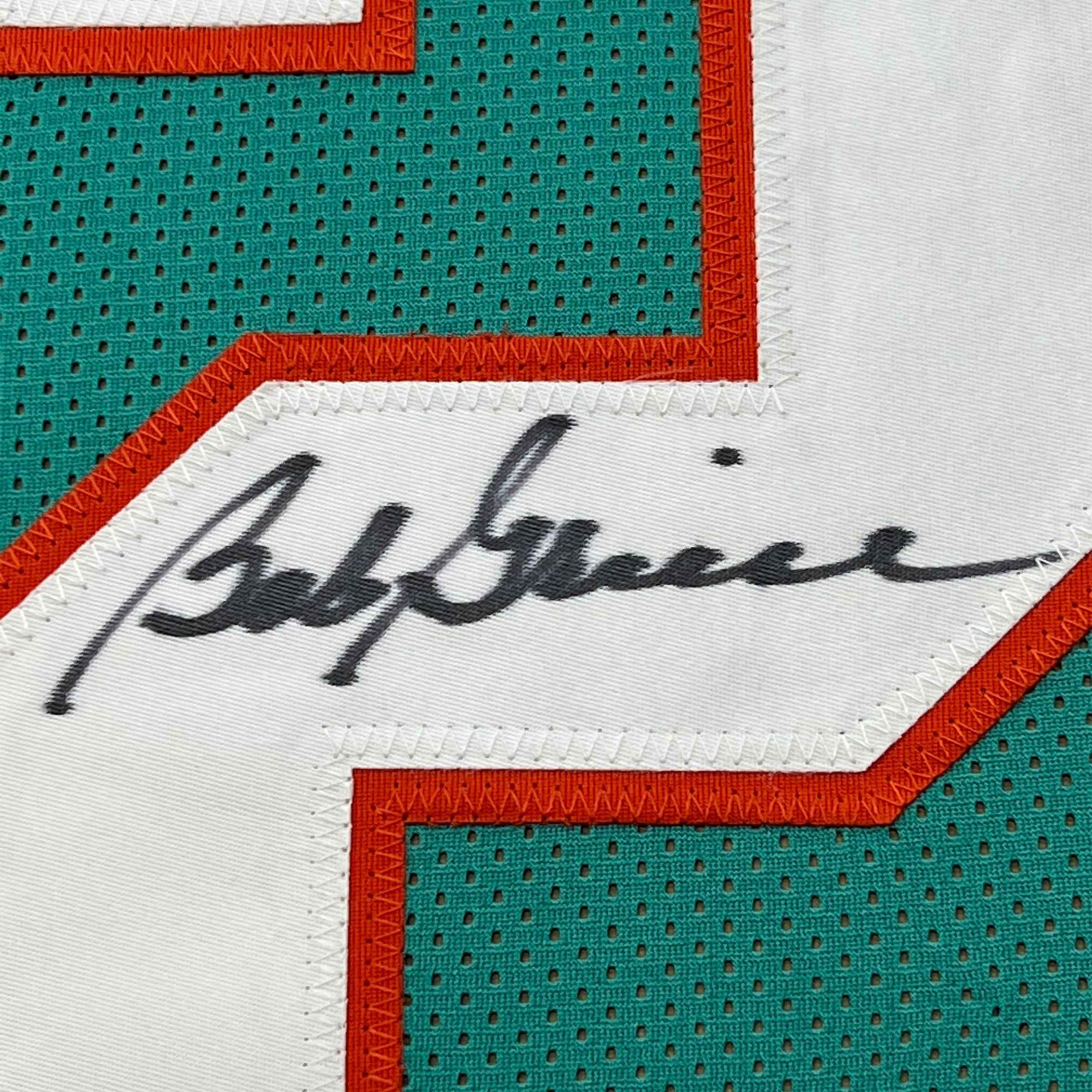Framed Autographed/Signed Bob Griese 35x39 Miami Teal Football Jersey JSA COA