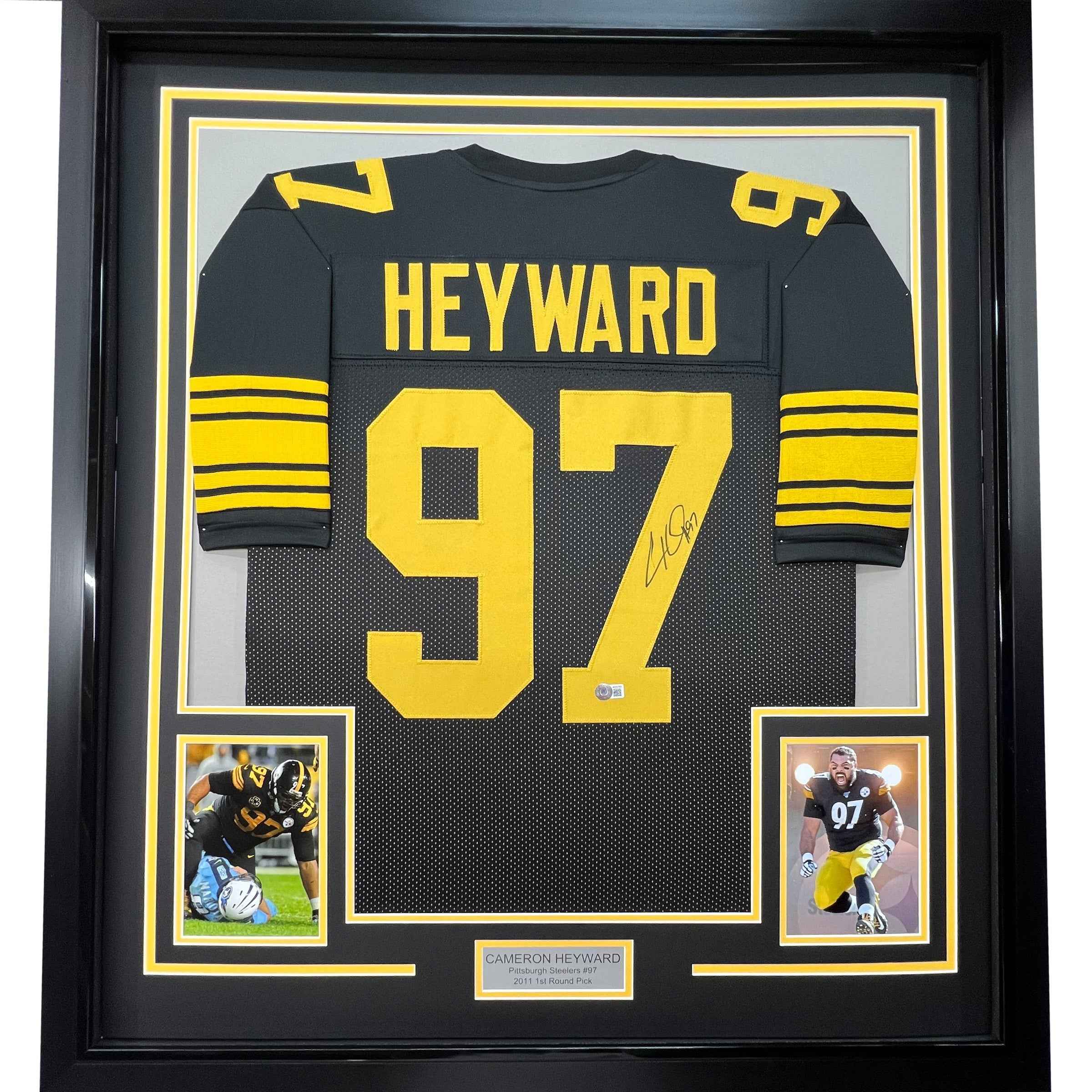 Framed Autographed/Signed Cameron Heyward 35x39 Pittsburgh Color Rush Football Jersey Beckett BAS COA
