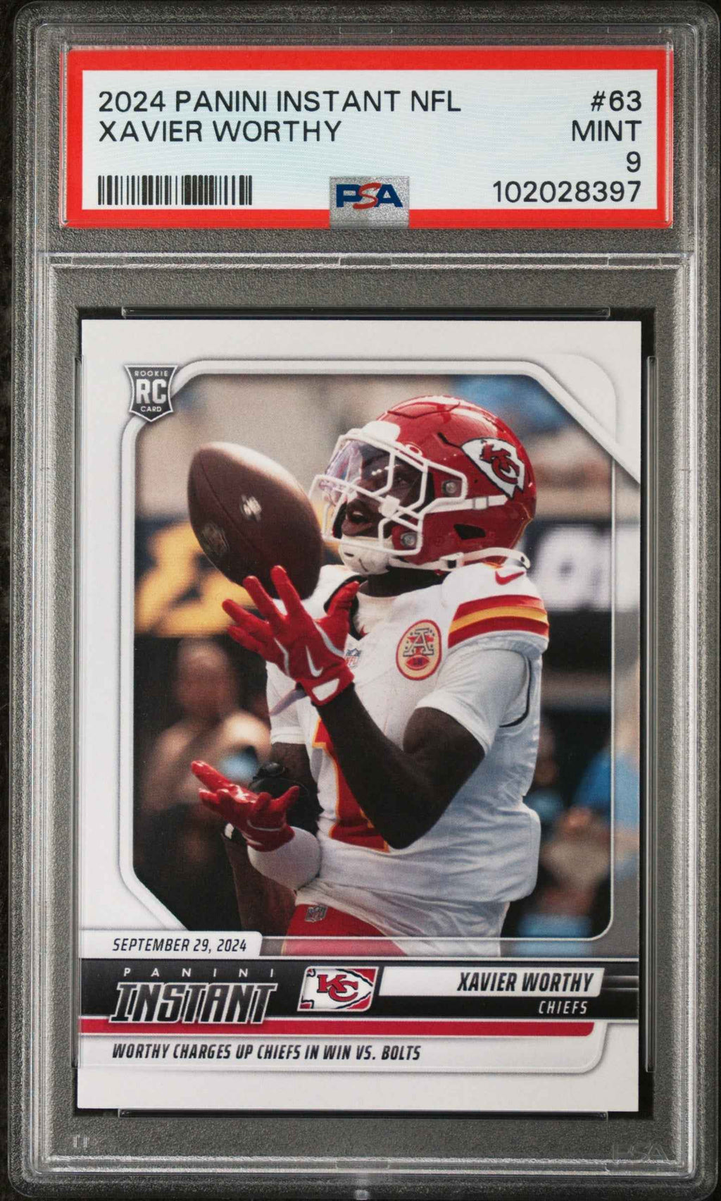 Graded 2024 Panini Instant NFL Xavier Worthy #63 Rookie RC Football Card PSA 9 Mint