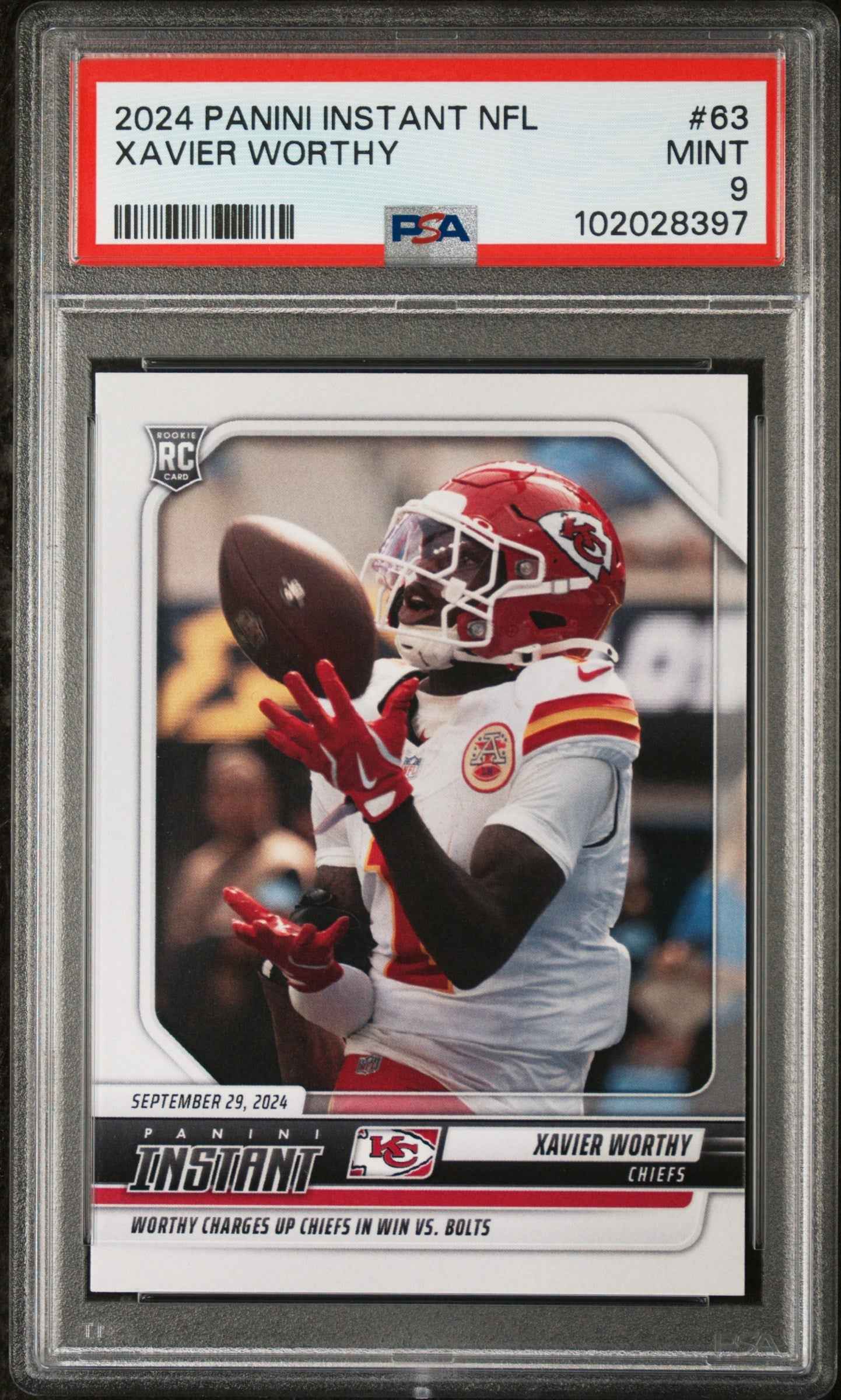 Graded 2024 Panini Instant NFL Xavier Worthy #63 Rookie RC Football Card PSA 9 Mint