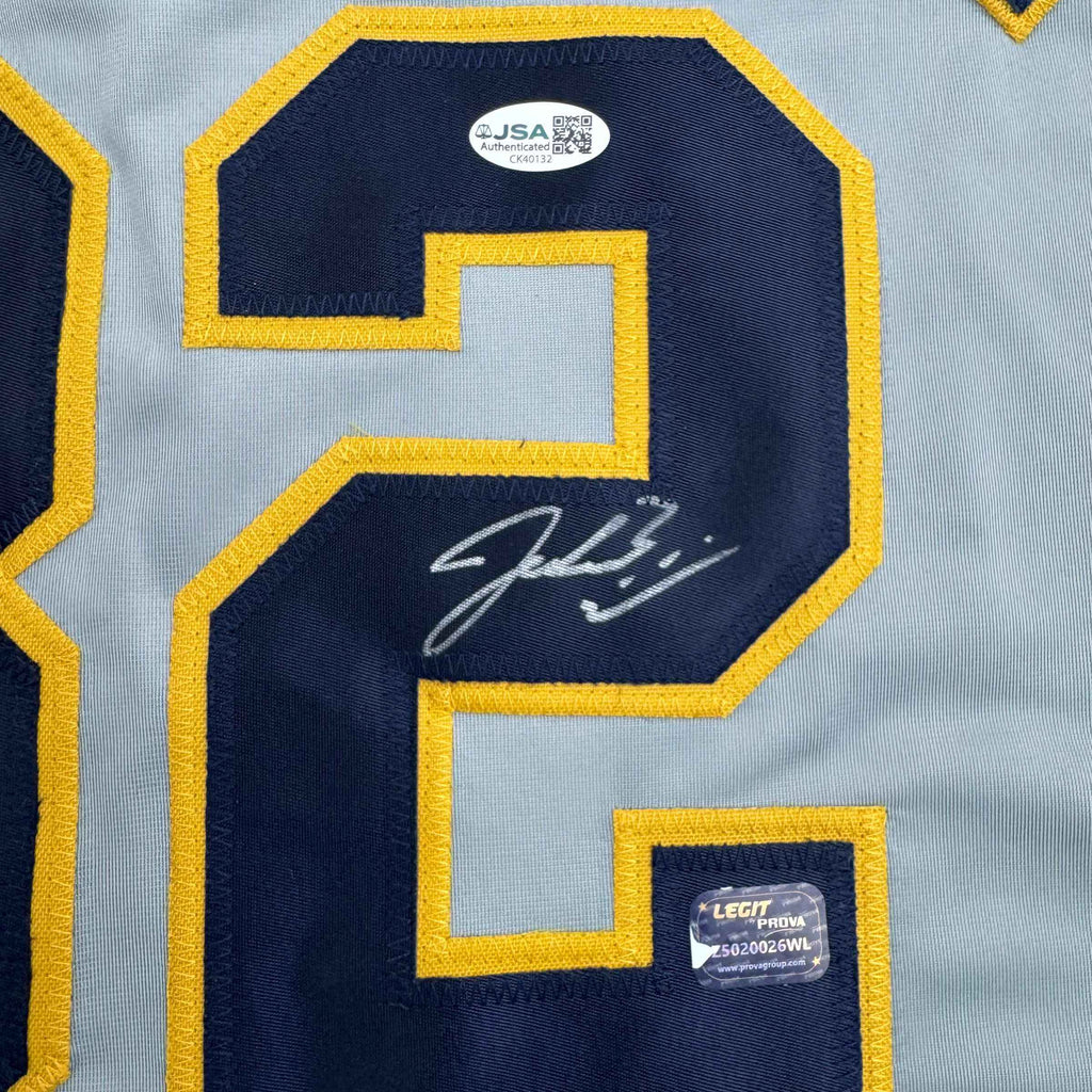 Autographed/Signed Jacob Misiorowski Milwaukee Grey Baseball Jersey JSA COA