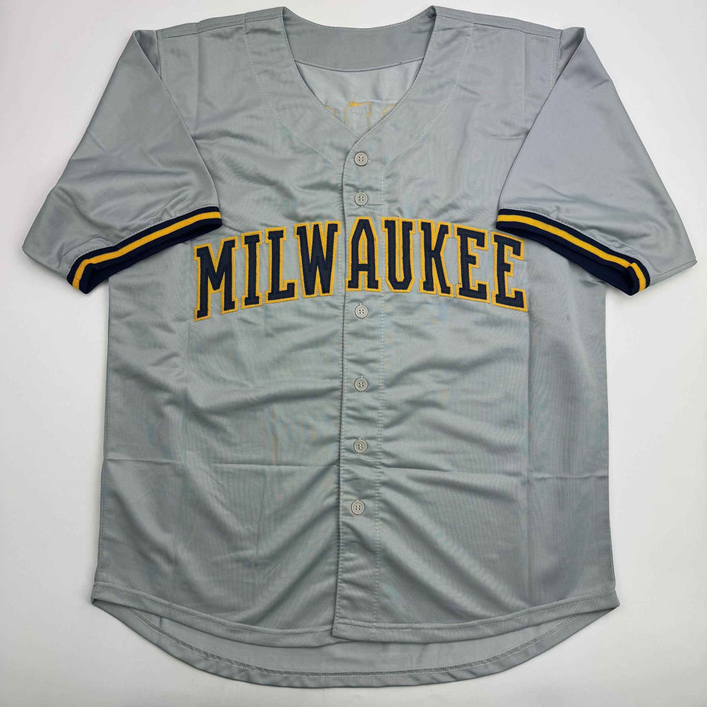 Autographed/Signed Jacob Misiorowski Milwaukee Grey Baseball Jersey JSA COA