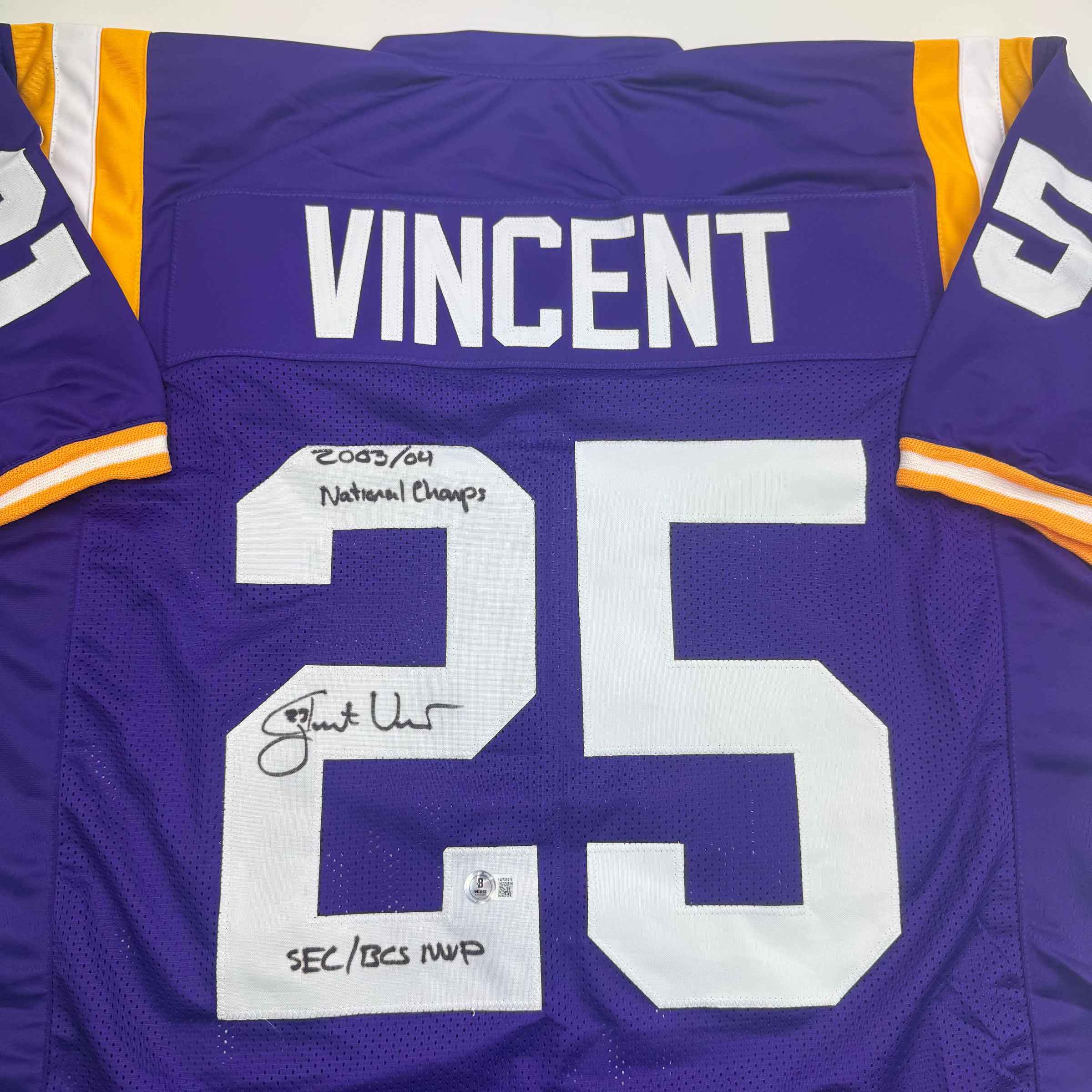 Autographed/Signed Justin Vincent LSU Purple College Football Jersey Beckett BAS COA