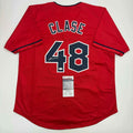 Autographed/Signed Emmanuel Clase Cleveland Red Baseball Jersey JSA COA