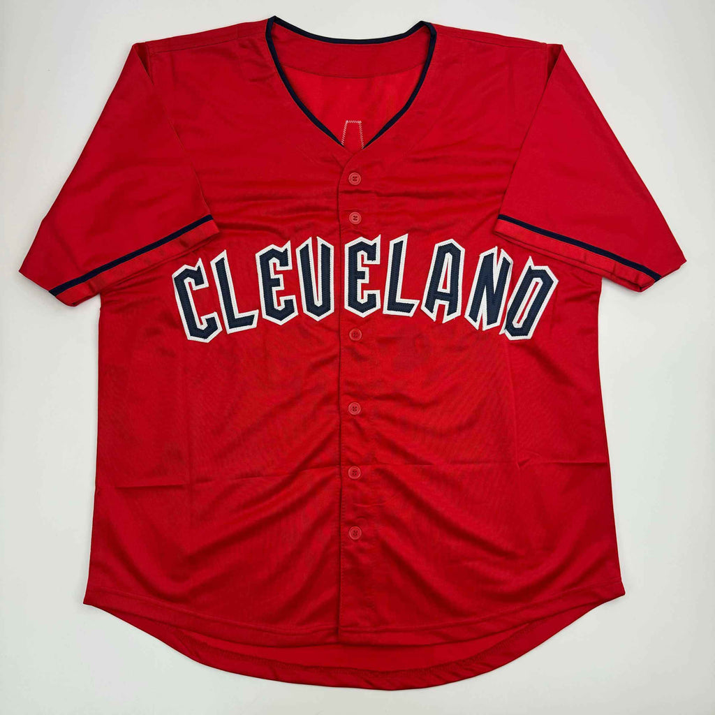 Autographed/Signed Emmanuel Clase Cleveland Red Baseball Jersey JSA COA