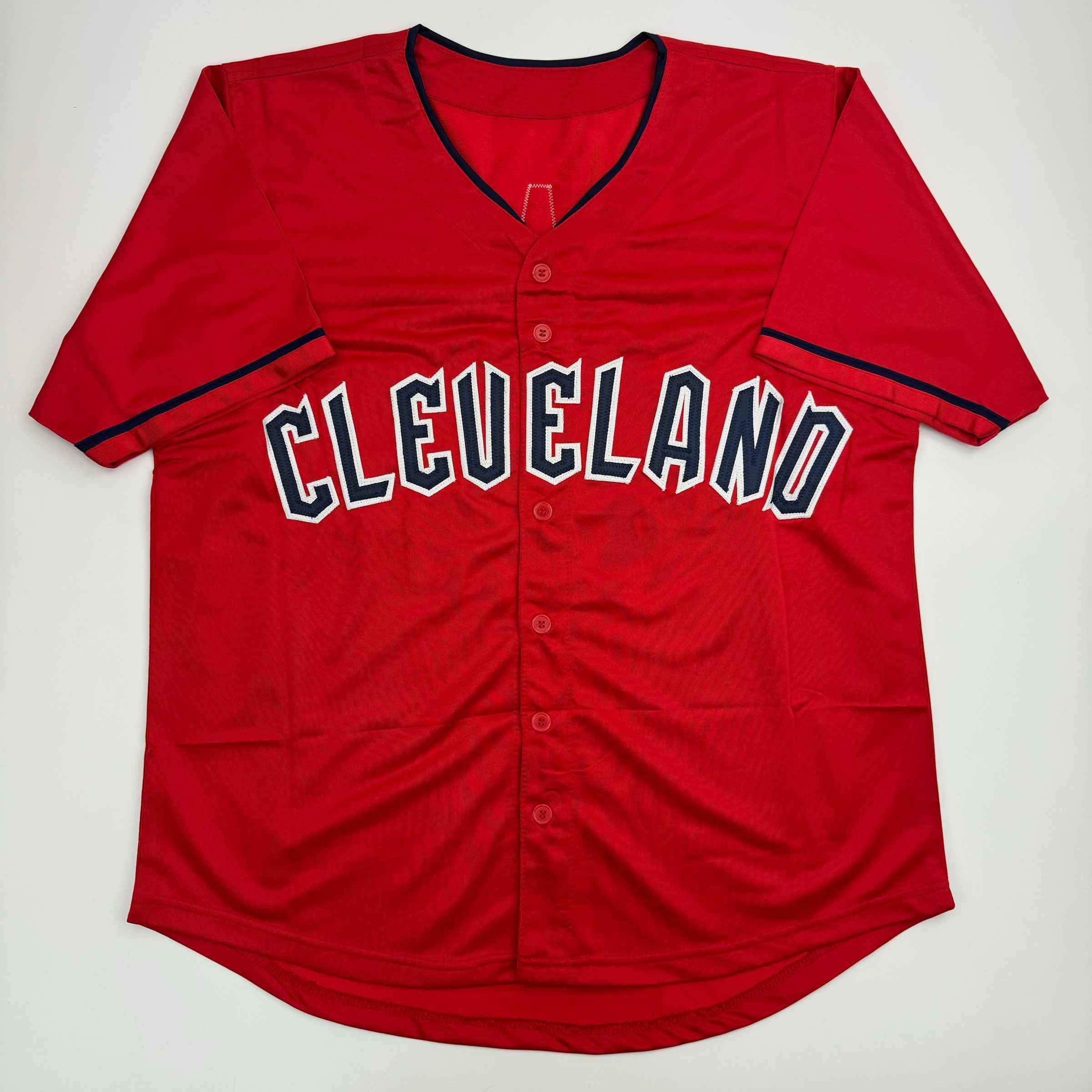 Autographed/Signed Emmanuel Clase Cleveland Red Baseball Jersey JSA COA