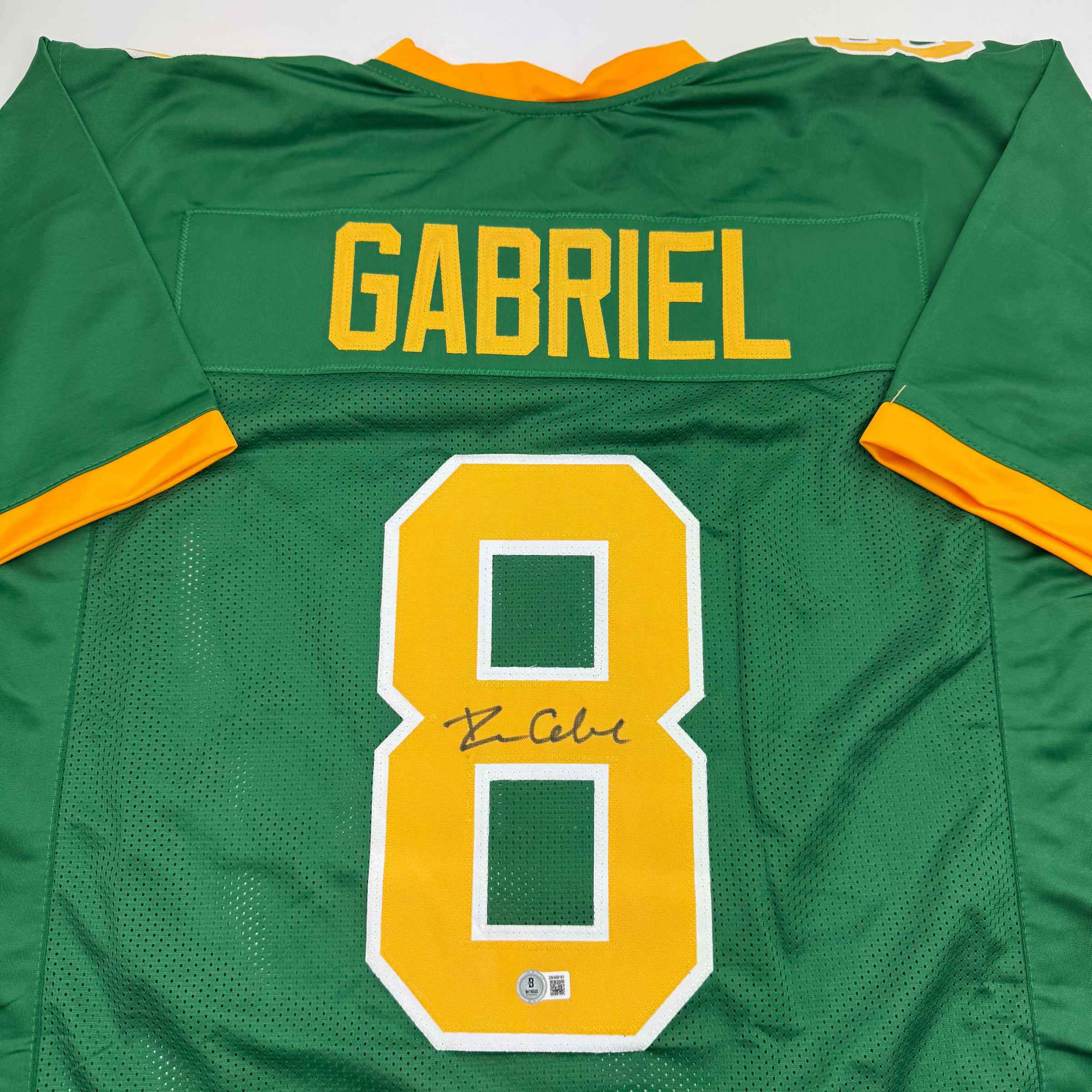 Autographed/Signed Dillon Gabriel Oregon Green College Football Jersey Beckett BAS COA