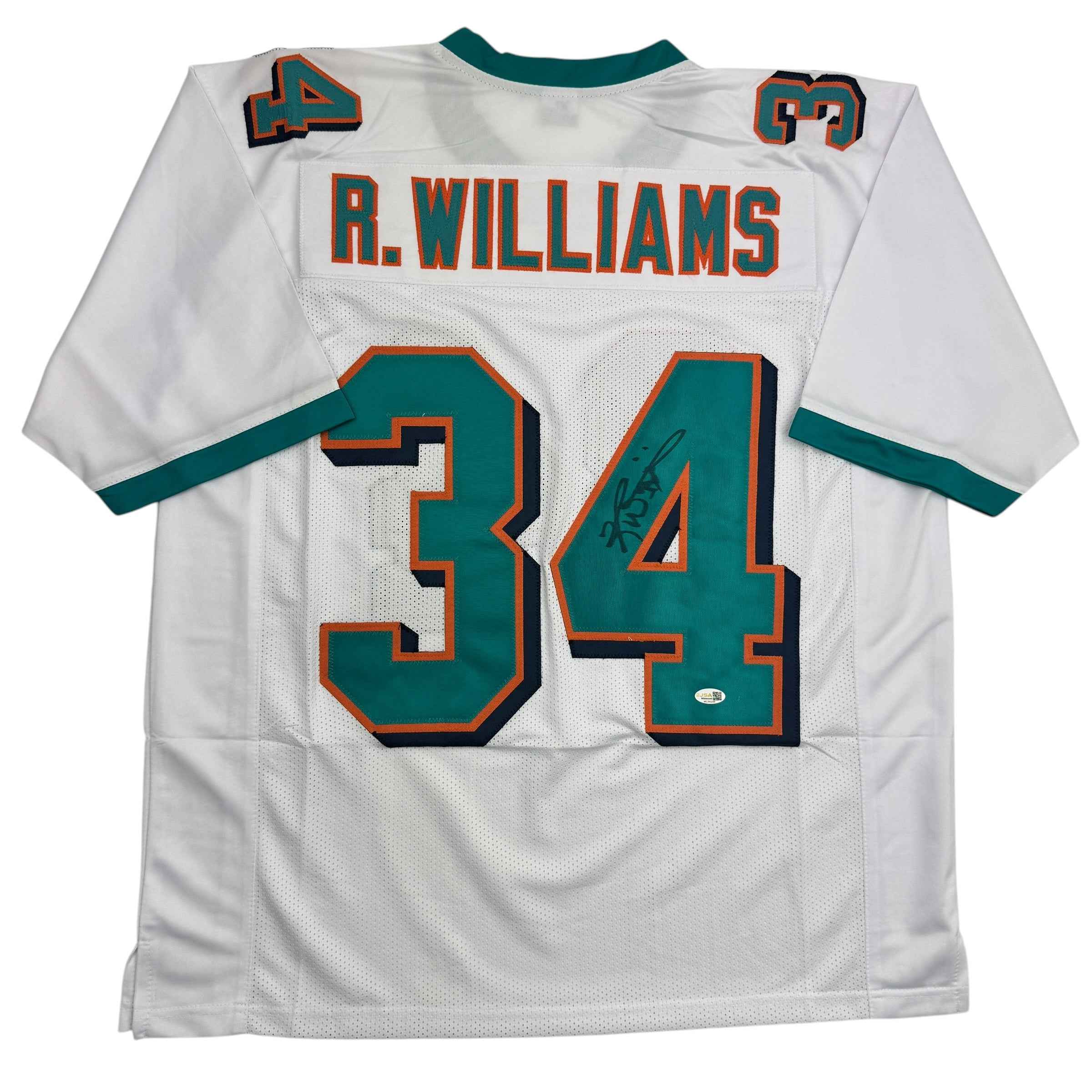 Autographed/Signed Ricky Williams Miami White Football Jersey JSA COA