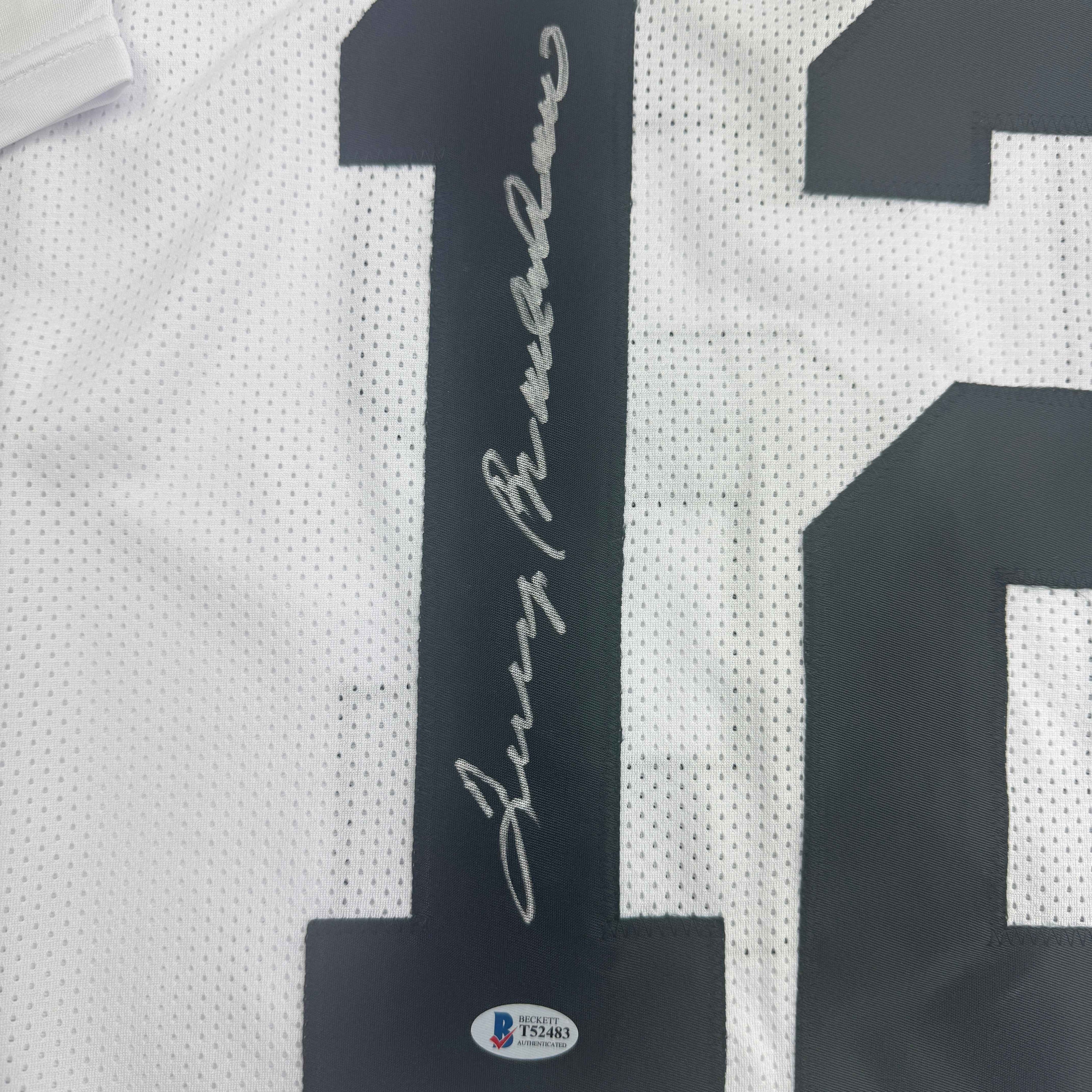 Autographed/Signed Terry Bradshaw Pittsburgh White Football Jersey Beckett BAS COA