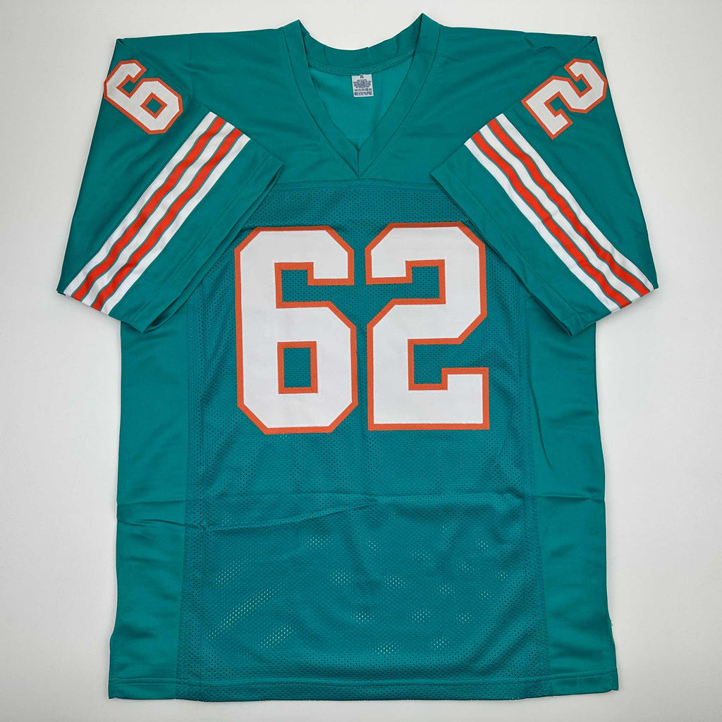 Autographed/Signed Jim Langer HOF 87 Miami Teal Football Jersey JSA COA