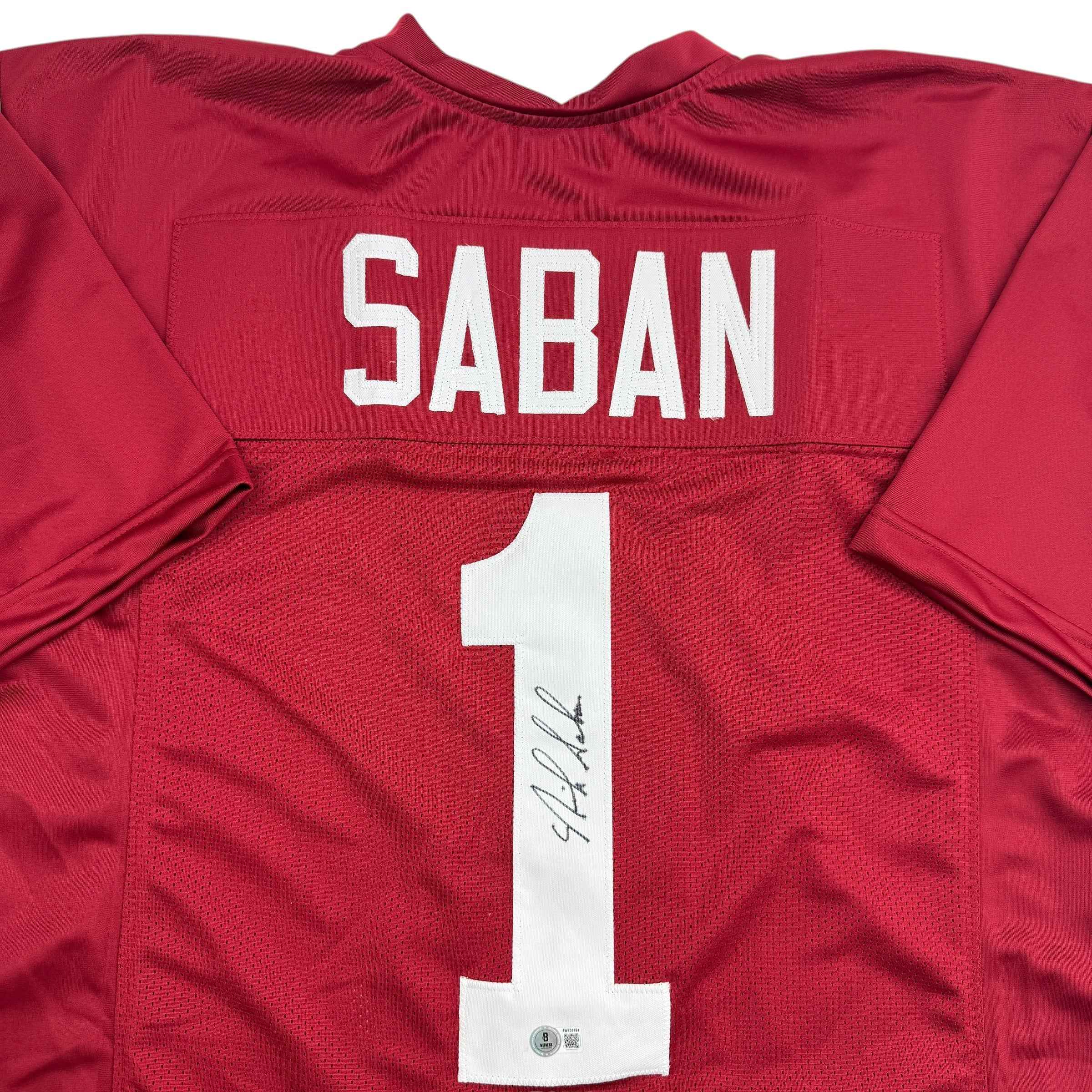 Autographed/Signed Nick Saban Alabama Red College Football Jersey PSA/DNA COA