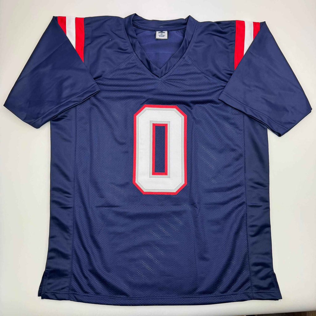 Autographed/Signed Christian Gonzalez New England Blue Football Jersey Beckett BAS COA