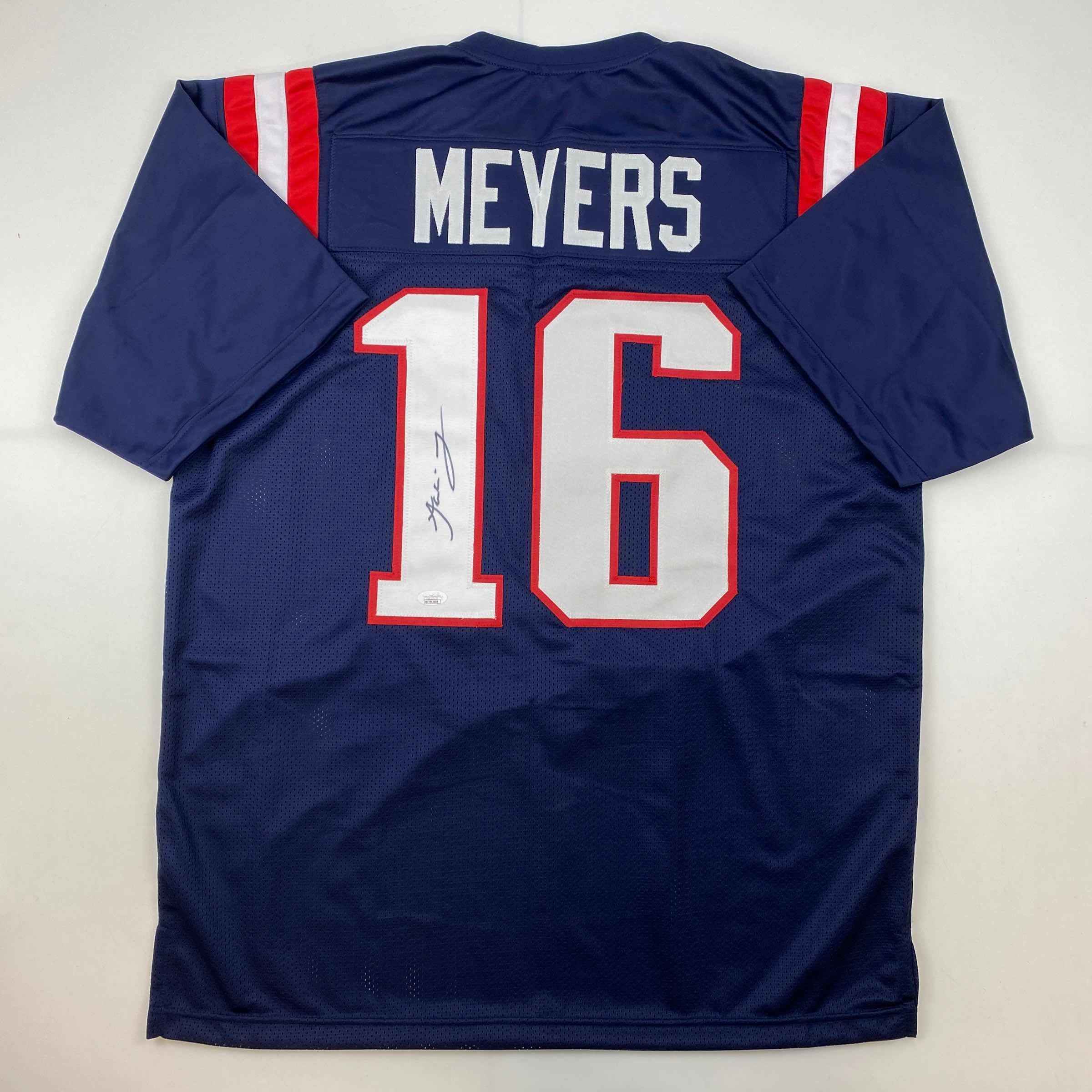 Autographed/Signed Jakobi Meyers New England Blue Football Jersey JSA COA