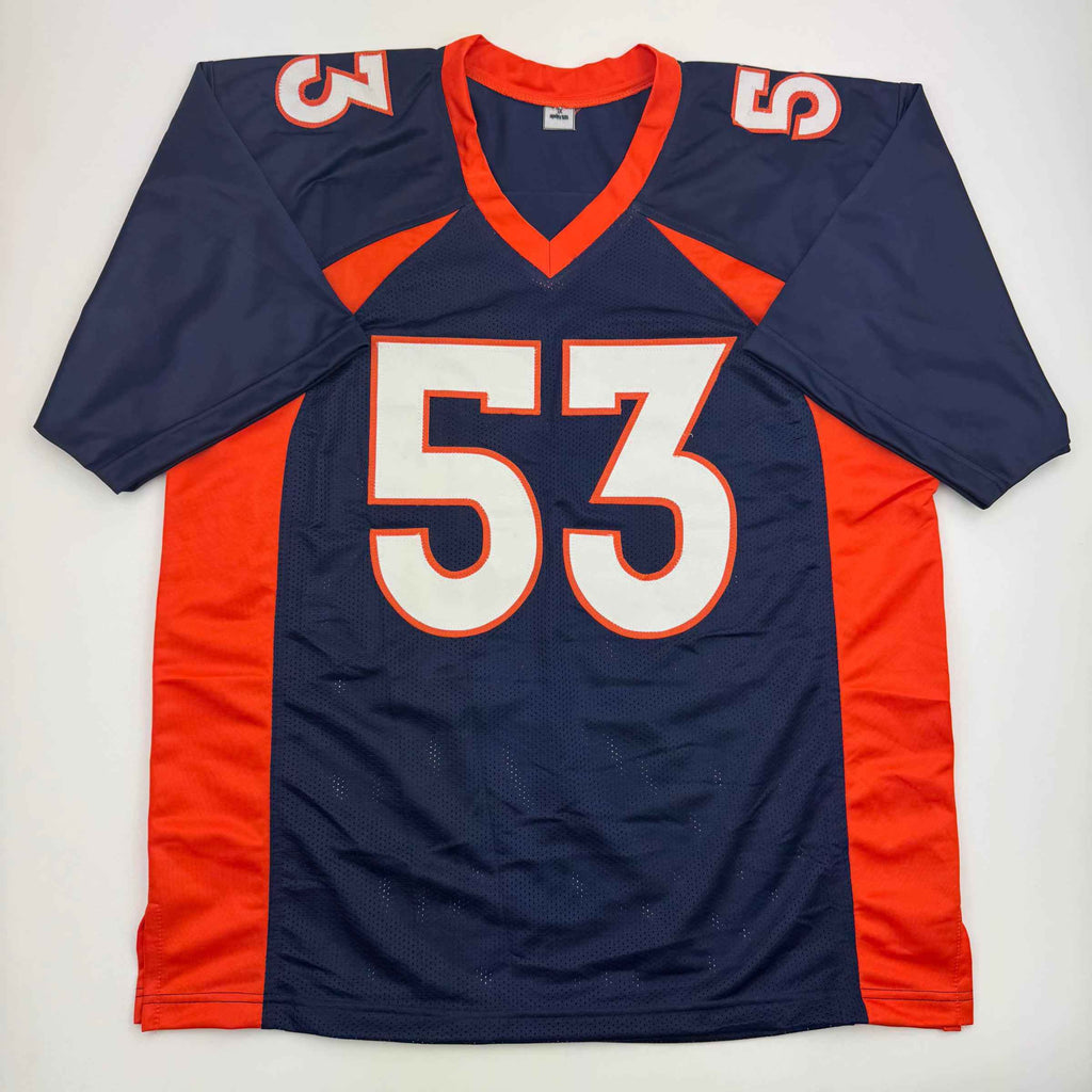 Autographed/Signed Bill Romanowski Denver Blue Football Jersey Beckett BAS COA