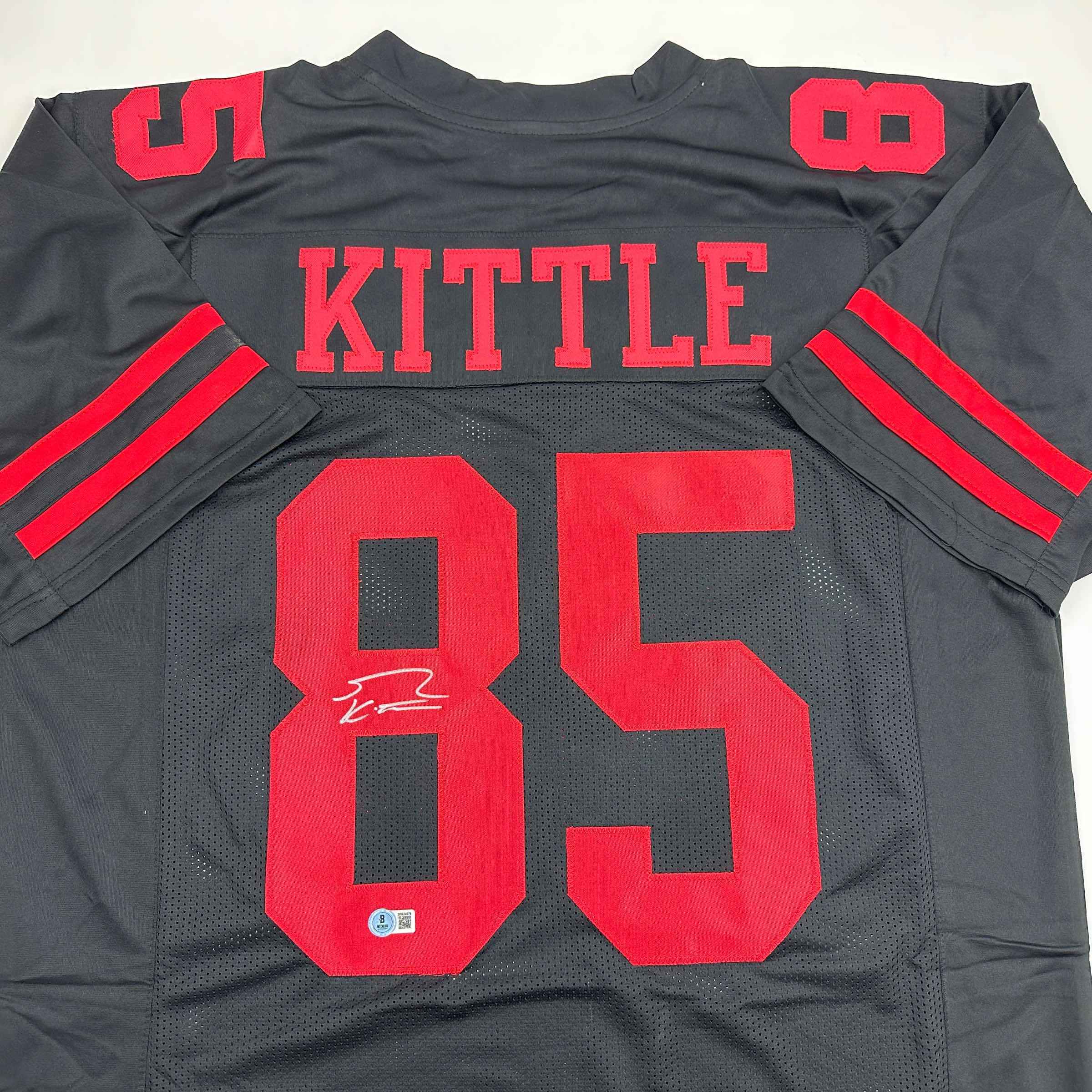 Autographed/Signed George Kittle San Francisco Black Football Jersey Beckett BAS COA
