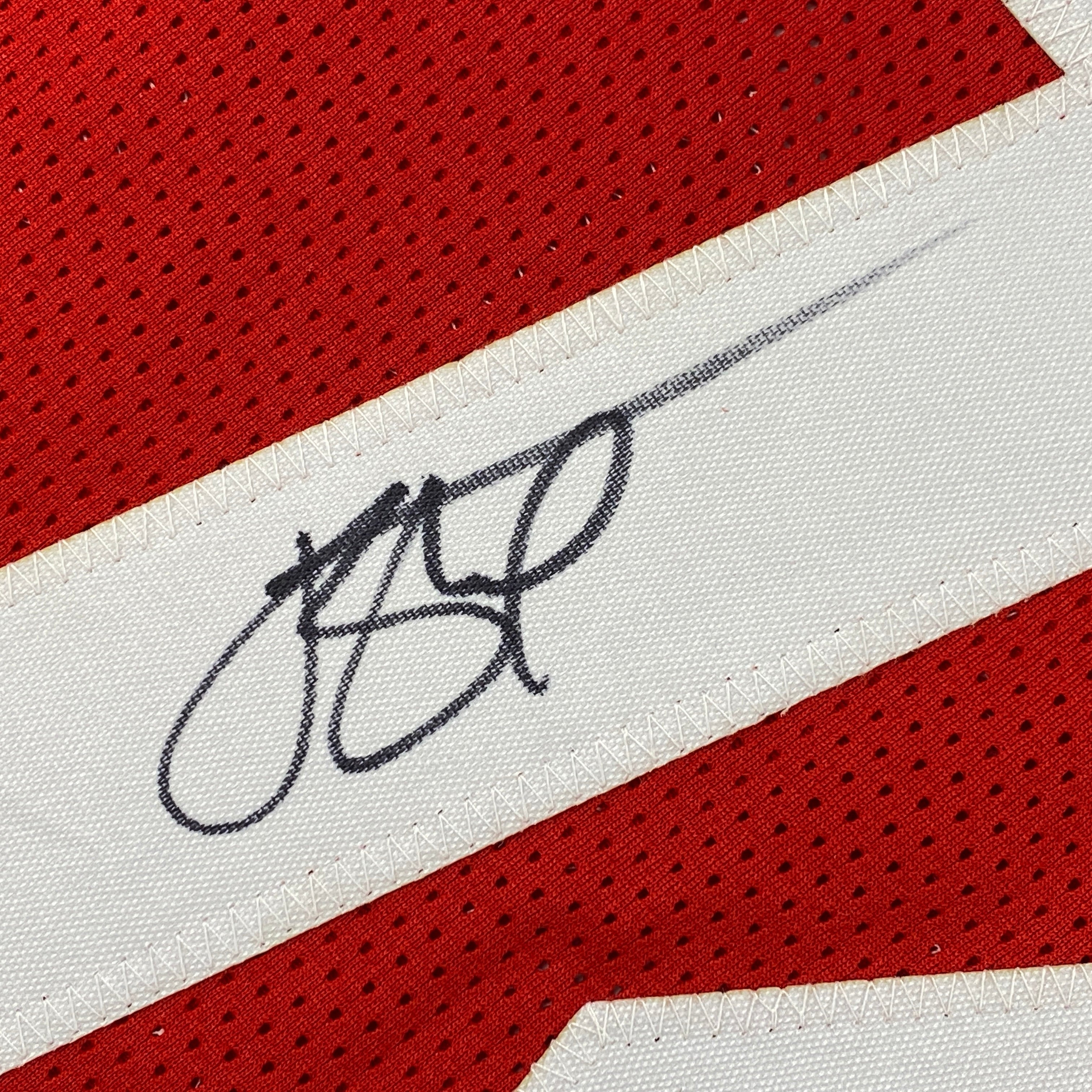 Autographed/Signed Joe Staley San Francisco Red Football Jersey Beckett BAS COA
