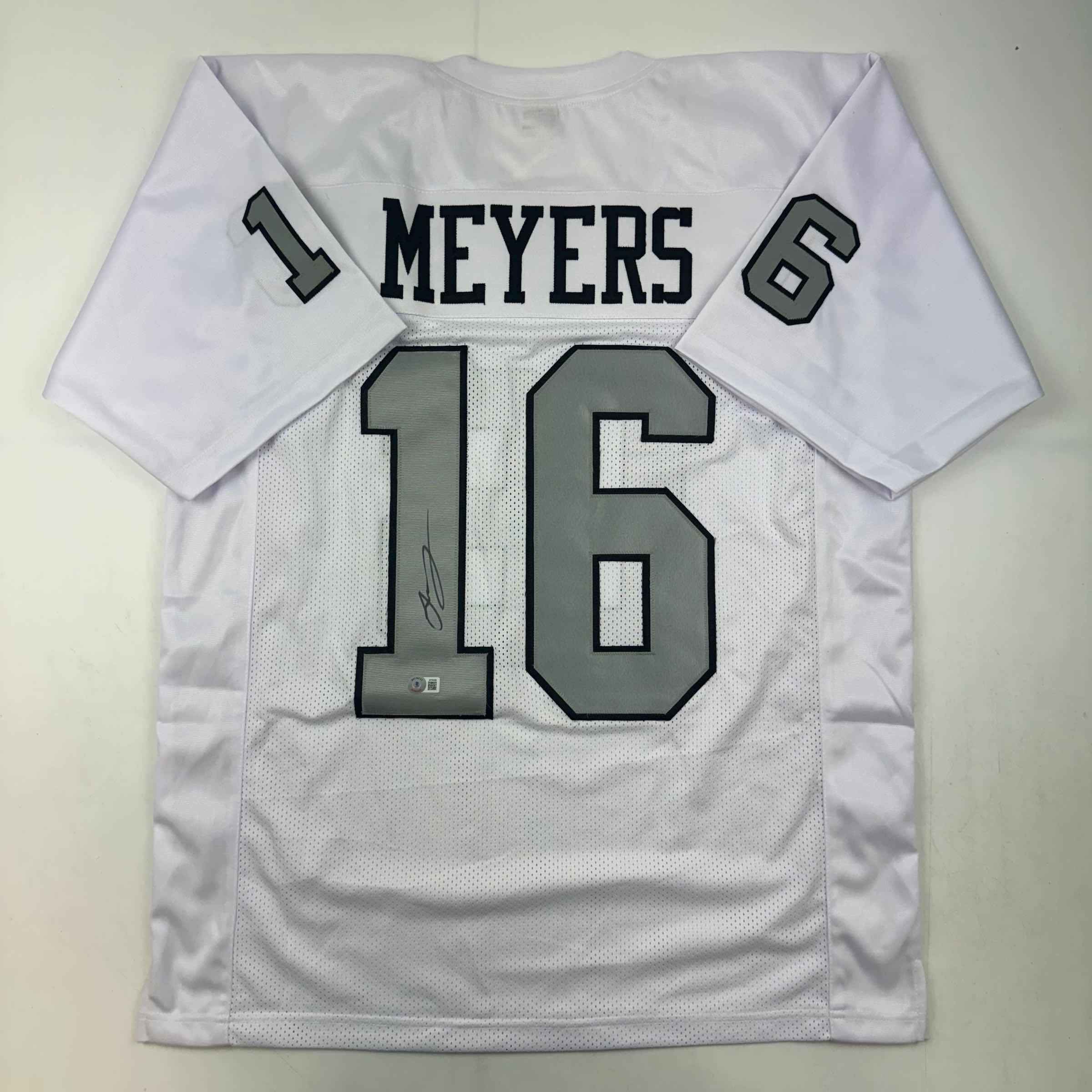 Autographed/Signed Jakobi Meyers Las Vegas Oakland White Color Rush Football Jersey Beckett BAS COA